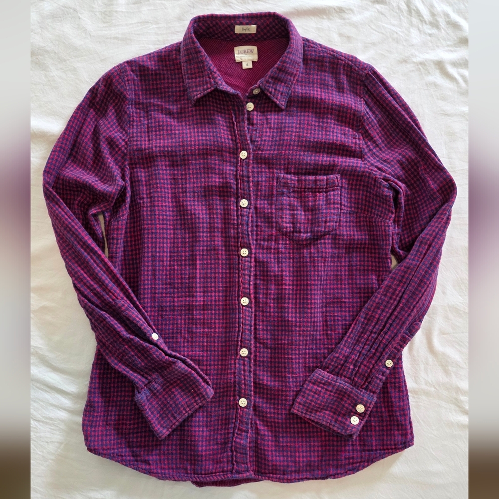 J. Crew Women's Pink And Blue Checkered Button Down Shirt